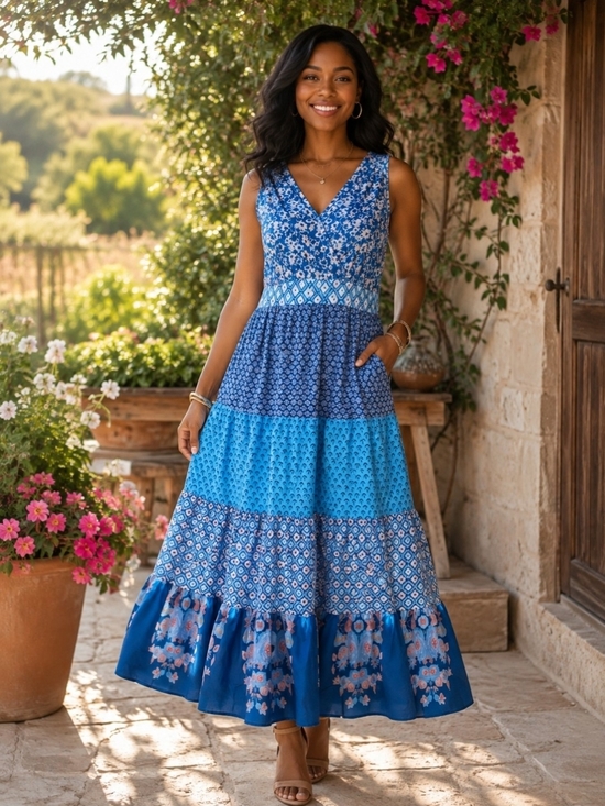 BloomChic Dresses & Skirts - New! Bloomchic Tiered Floral Sleeveless Maxi Dress with Pockets, Sz 2X, NWT